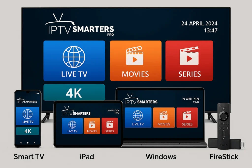 Installation de l’application IPTV Smarters Pro sur plusieurs appareils compatibles avec iptv pro apk