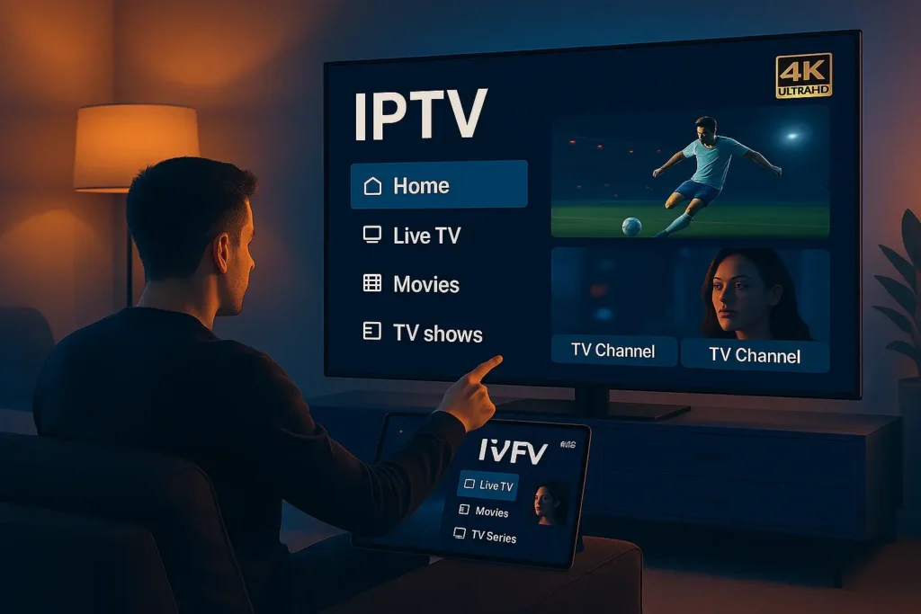 Interface moderne de télévision connectée avec abonnement ip-tv en 2025