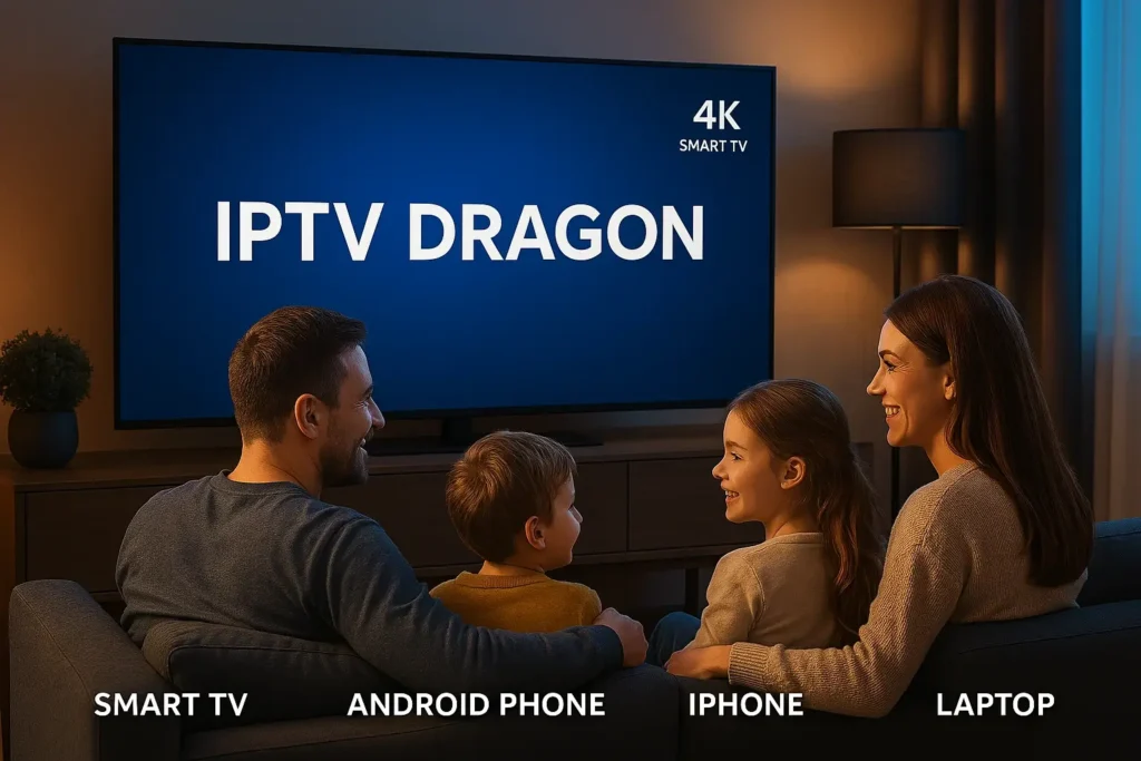 Famille profitant d’un abonnement iptv premiumiptv via IPTV DRAGON