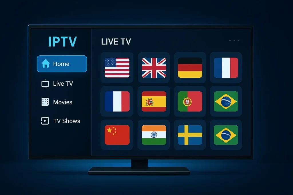 Exemple d’interface pour un test IPTV gratuit sur Smart TV