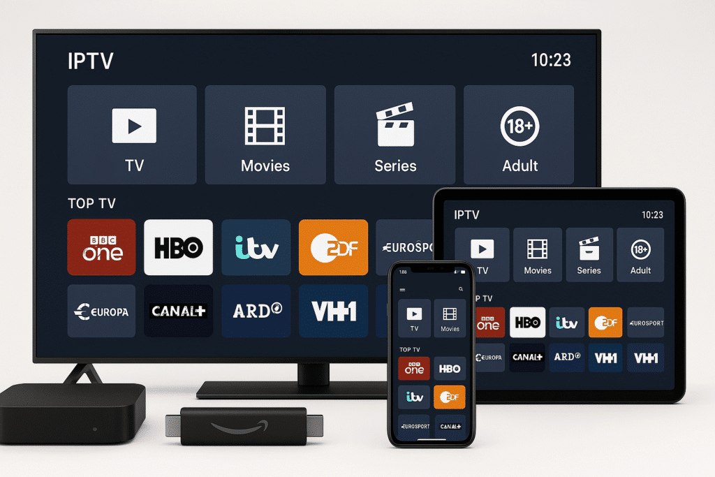 Abonnement multi-écrans IPTV fonctionnant sur Smart TV, mobile, tablette, et décodeur IPTV avec code


