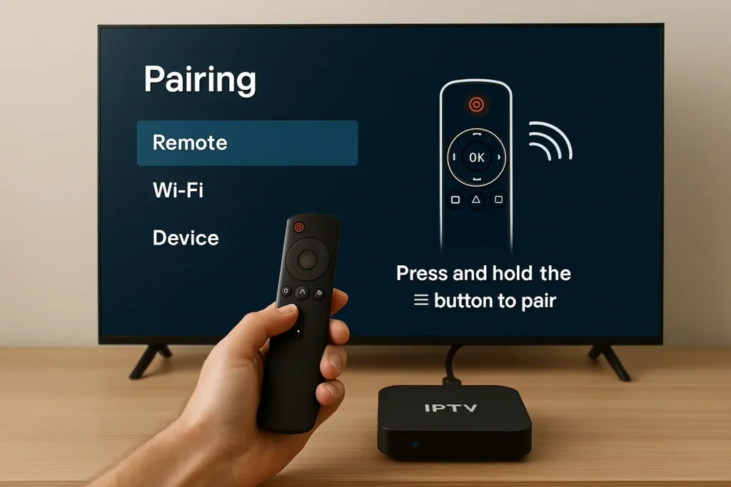 Configuration telecommande iptv avec menu affiché sur écran d'une IPTV box Android