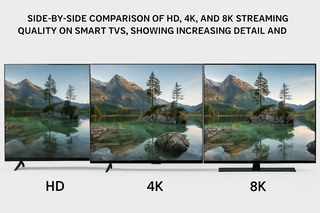 Comparaison visuelle de la qualité IPTV Smart TV en HD, 4K et 8K