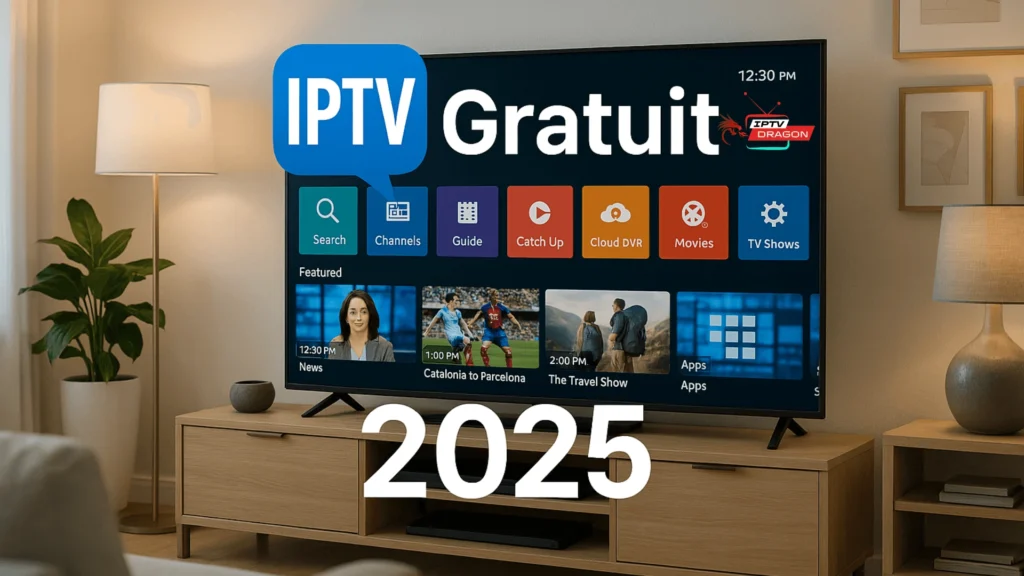 interface iptv gratuit sur télévision connectée moderne en 2025