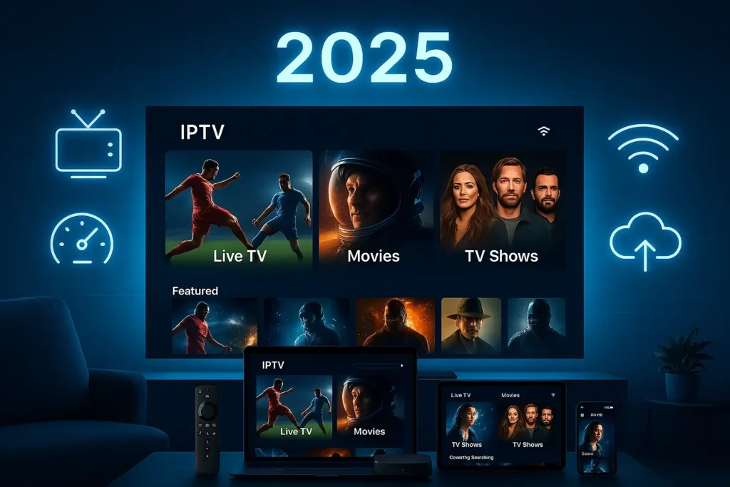 ip tv abonnement 2025 en streaming illimité sur écran 4K dans un salon moderne