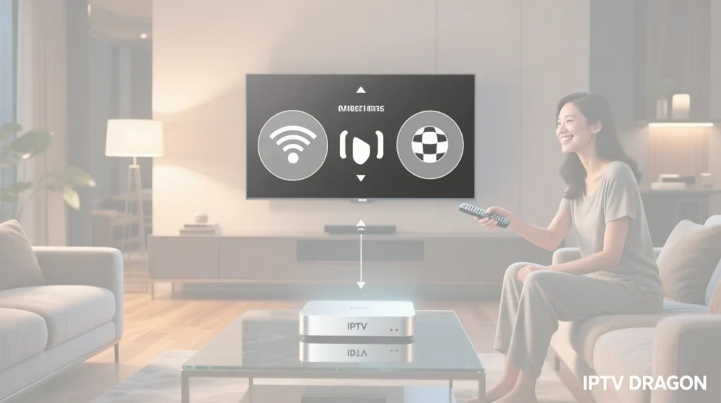 Schéma de connexion d’un décodeur IPTV avec code via Internet pour activer son abonnement IPTV.