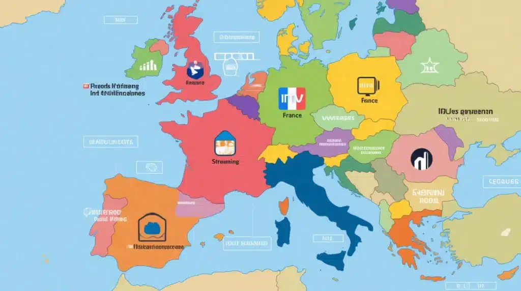 Carte IPTV France et Europe montrant les meilleurs services IPTV 2025 et M3U playlists
