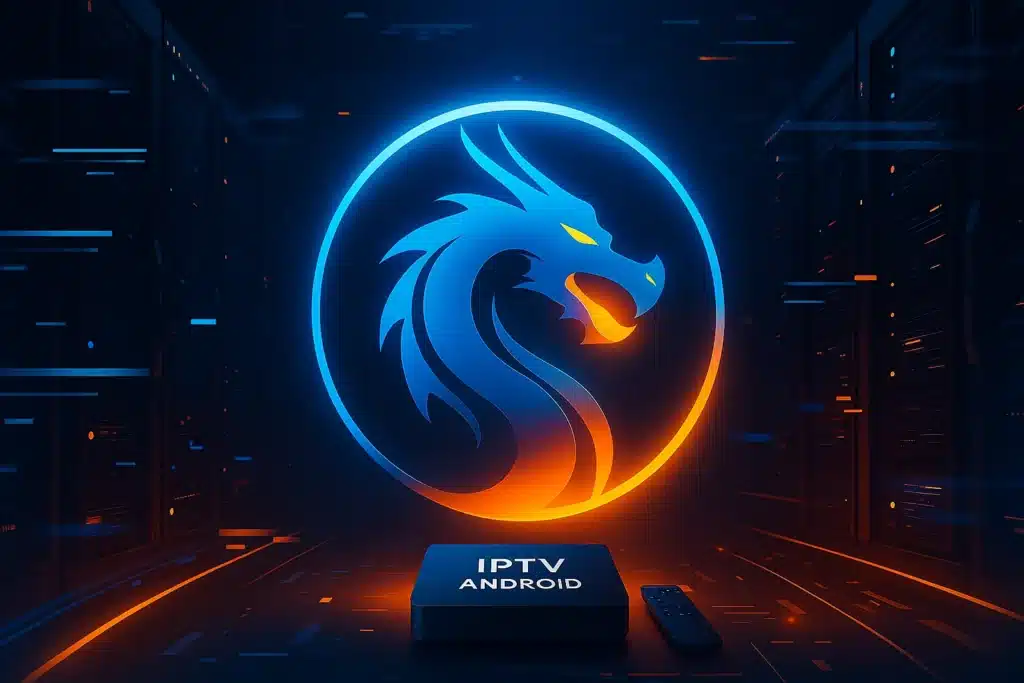 Logo DRAGON IPTV avec serveurs rapides illustrant une performance stable et premium.
