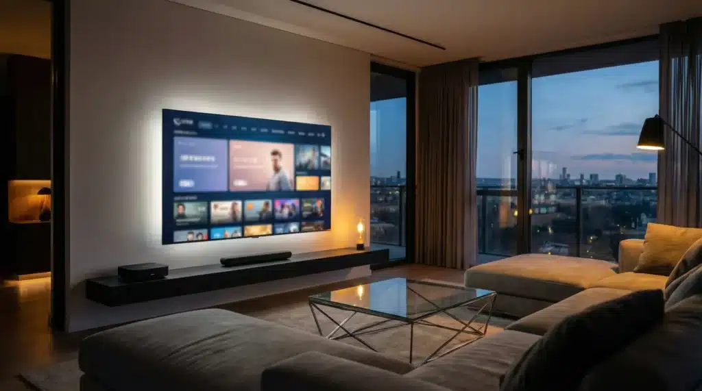 code iptv x96 mini gratuit utilisé sur un boîtier IPTV X96 Mini connecté à une télévision Android moderne