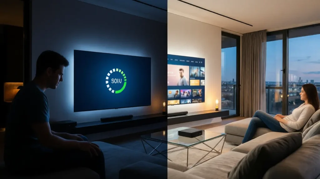 comparaison entre IPTV gratuit X96 Mini instable et solution IPTV fluide sur boîtier IPTV X96