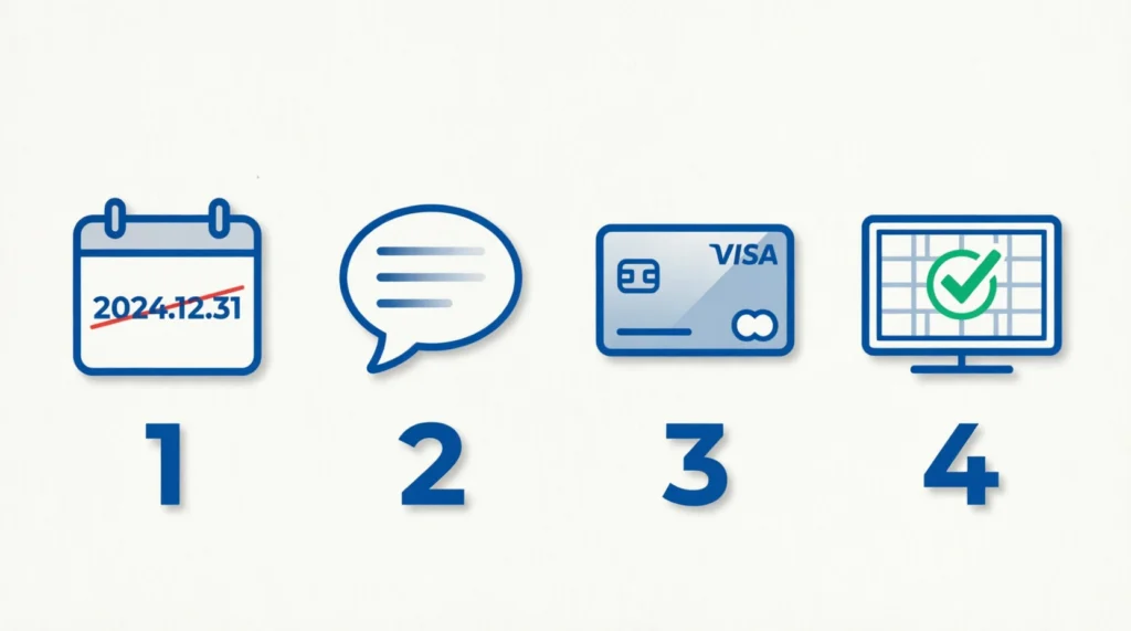 Guide visuel illustrant les 4 étapes pour renouveler code IPTV