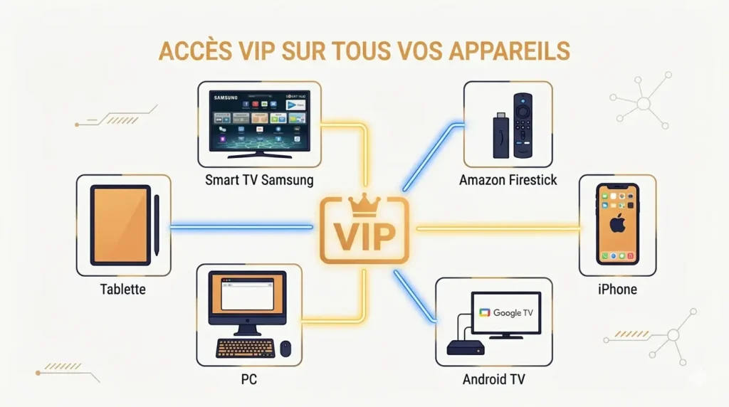 vip iptv compatibilité appareils Samsung Firestick iPhone Android TV PC Mac 2026