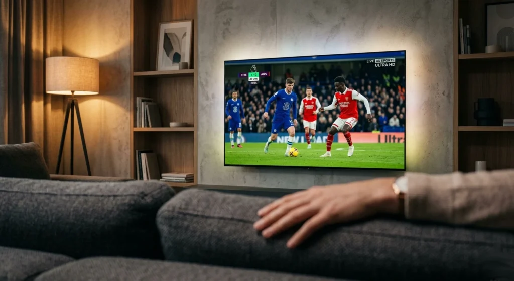 IPTV Dragon meilleur abonnement IPTV en 4K sur smart TV dans salon moderne