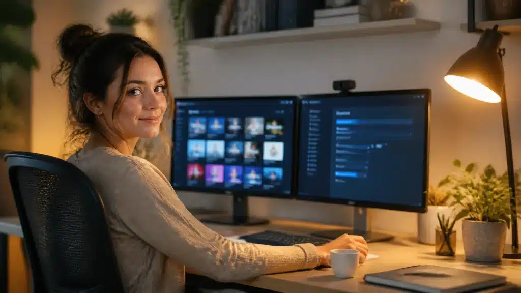 IPTV gratuit sans code sur IPTV Smarters Pro avec interface sombre et grille de chaînes sur écran
